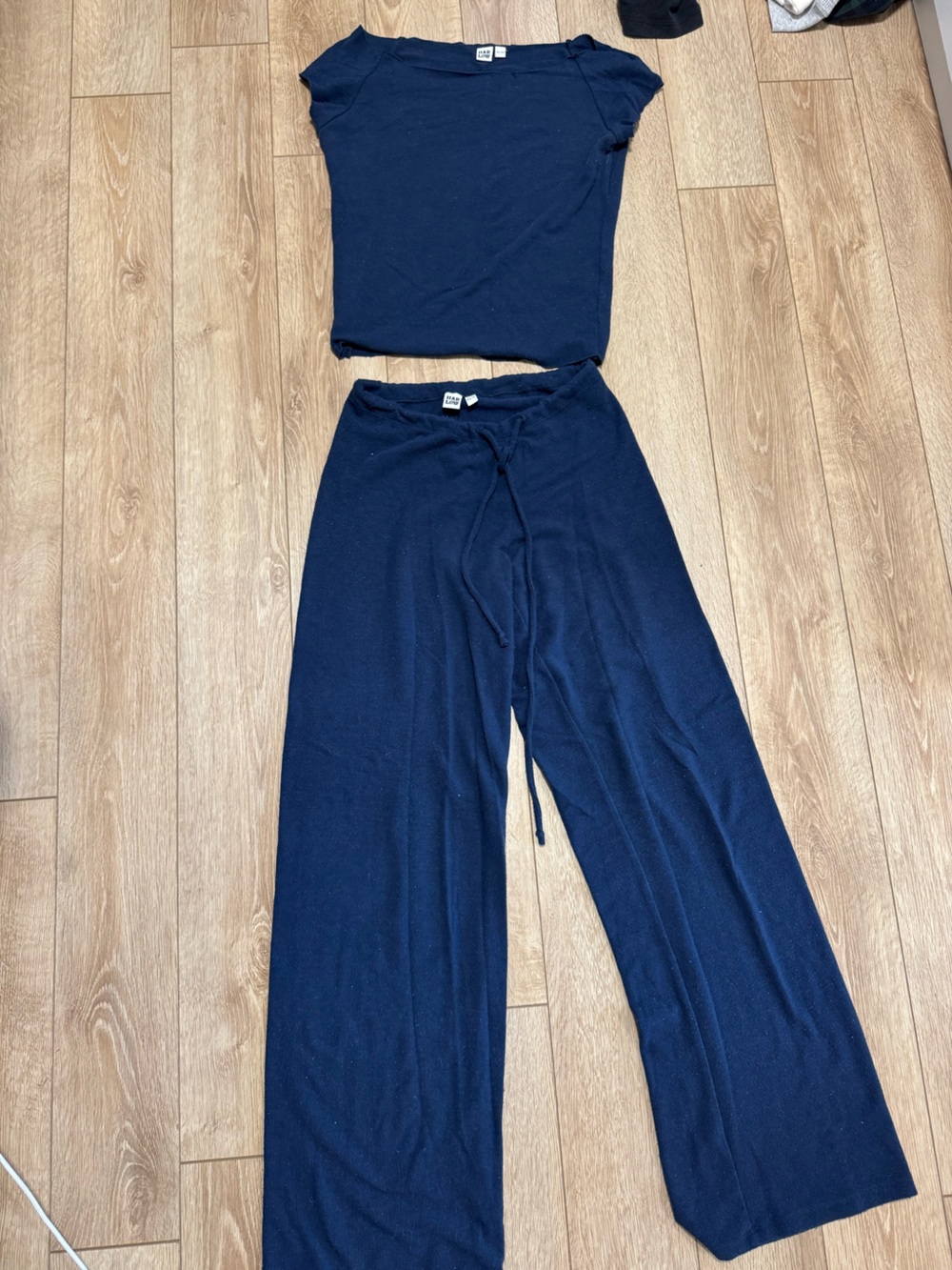 Harlow Navy Wide-Leg Drawstring Sweatpants and top